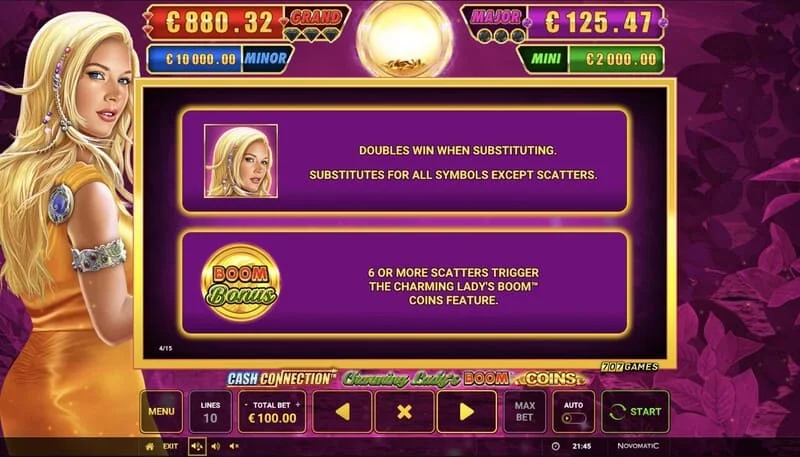 Cash Connection - Charming Lady's Boom Coins - bắt đầu vòng Boom Coins trên lưới 7x5