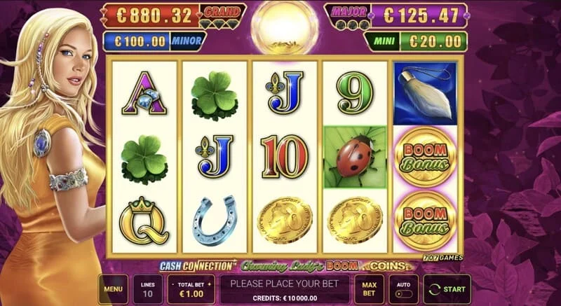 Cash Connection - Charming Lady's Boom Coins - lưới 5x3 với các biểu tượng may mắn