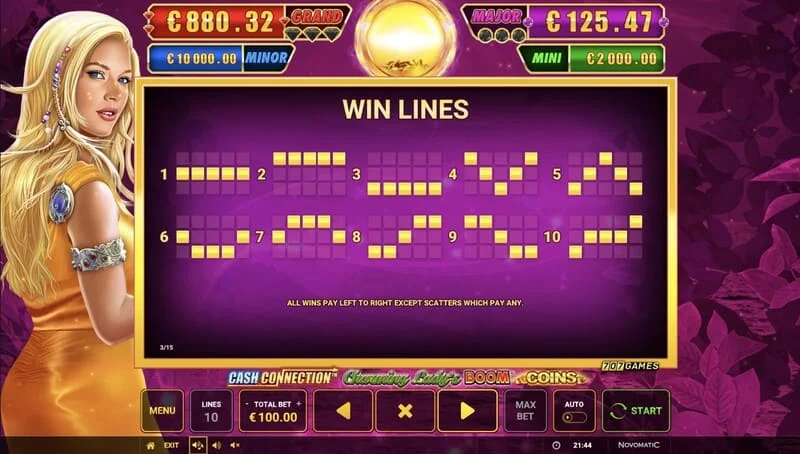 Cash Connection - Charming Lady's Boom Coins - đường trả thưởng và Wild Charming Lady